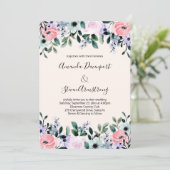 Invitation Mariage Bordure Florale Aquarelle Rose Violet Vert (Debout devant)
