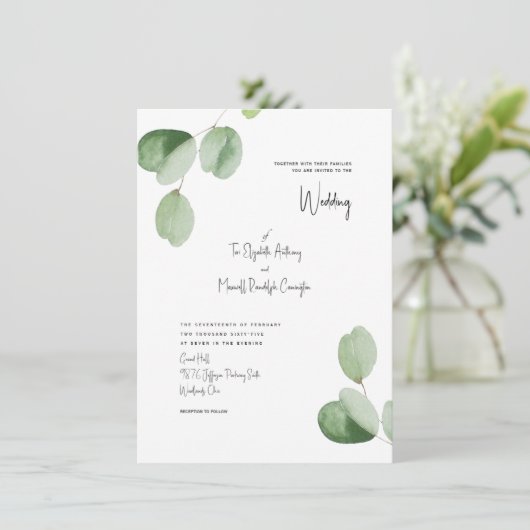 Invitation Mariage botancien simple moderne Aquarelle (Debout devant)