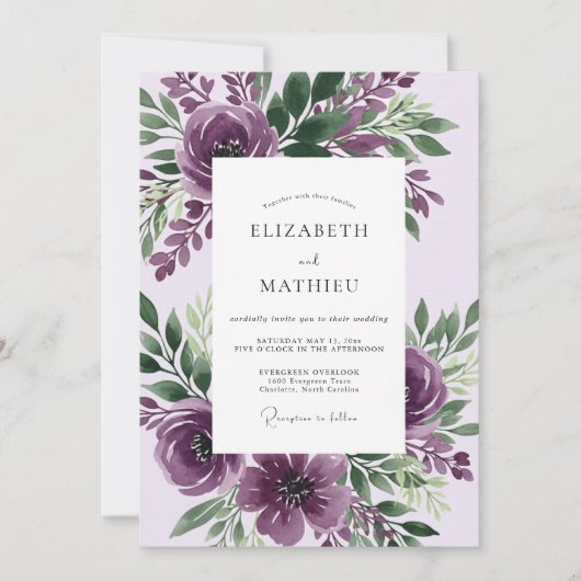 Invitation Mariage botanique à couper le souffle violet (Devant)