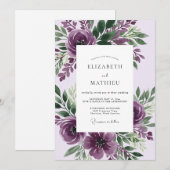 Invitation Mariage botanique à couper le souffle violet (Devant / Derrière)