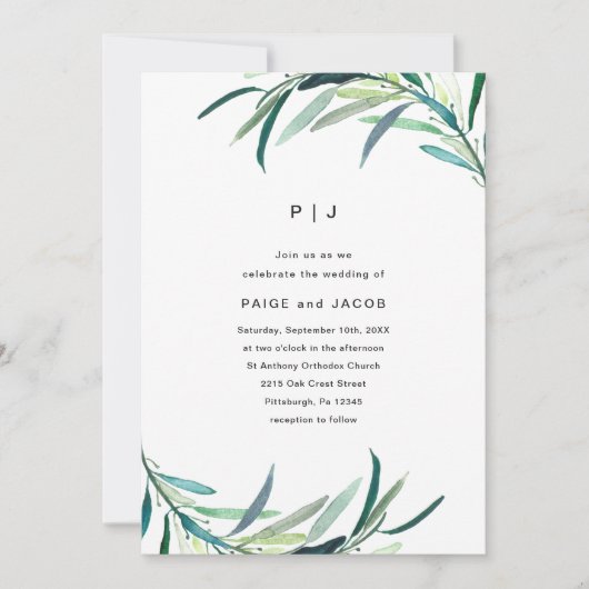 Invitation Mariage botanique à feuilles (Devant)