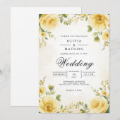Invitation Mariage botanique à fleurs jaunes douces (Devant / Derrière)