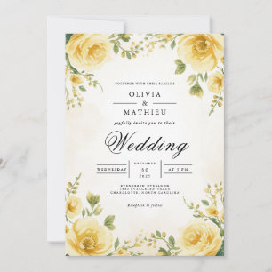 Invitation Mariage botanique à fleurs jaunes douces