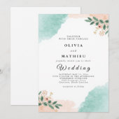 Invitation Mariage botanique à la menthe molle (Devant / Derrière)