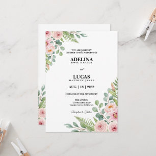 Invitation Mariage botanique à la rose romantique et au lys