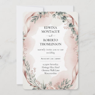 Invitation Mariage Botanique à l'Aquarelle Ruban Rouge Hérita