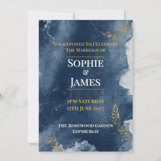 Invitation Mariage Botanique à l'Encre Navy et Or Moody