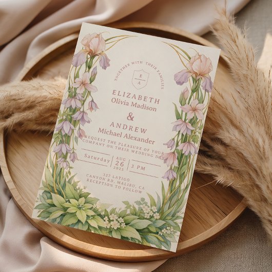 Invitation Mariage botanique à l'iris vintage