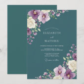 Invitation Mariage Botanique à l'Orchidée sarcelle (Devant / Derrière)