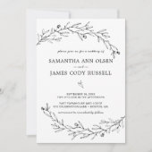 Invitation Mariage botanique à main noir et blanc (Devant)