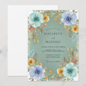 Invitation Mariage Botanique Abondant Vert Sauge (Devant / Derrière)
