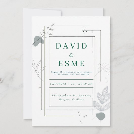 Invitation Mariage Botanique Abstrait Minimaliste Gris (Devant)
