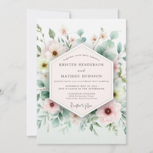 Invitation Mariage Botanique Aéré Sage & Blush (Devant)