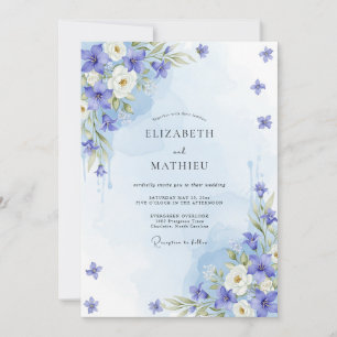 Invitation Mariage Botanique Aérien Bleu Barbeau