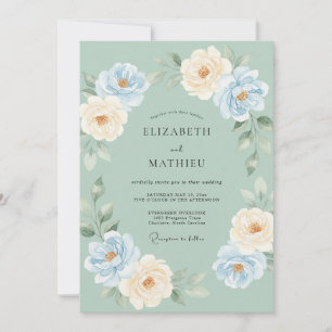 Invitation Mariage Botanique Aérien Bleu Menthe