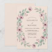 Invitation Mariage Botanique Aérien Rose (Devant / Derrière)