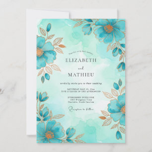 Invitation Mariage Botanique Aérien Turquoise