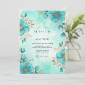Invitation Mariage Botanique Aérien Turquoise (Debout devant)