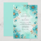 Invitation Mariage Botanique Aérien Turquoise (Devant / Derrière)