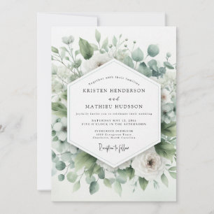 Invitation Mariage Botanique Aérien Vert Sauge