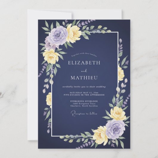 Invitation Mariage Botanique Améthyste Navy (Devant)