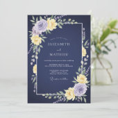 Invitation Mariage Botanique Améthyste Navy (Debout devant)