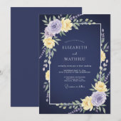 Invitation Mariage Botanique Améthyste Navy (Devant / Derrière)