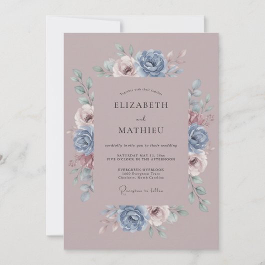 Invitation Mariage Botanique Antique Mauve (Devant)