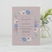 Invitation Mariage Botanique Antique Mauve (Debout devant)