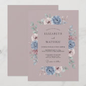 Invitation Mariage Botanique Antique Mauve (Devant / Derrière)