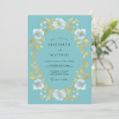 Invitation Mariage Botanique Aqua Gold (Debout devant)
