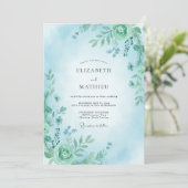 Invitation Mariage Botanique Aqua Lush (Debout devant)