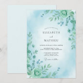 Invitation Mariage Botanique Aqua Lush (Devant / Derrière)