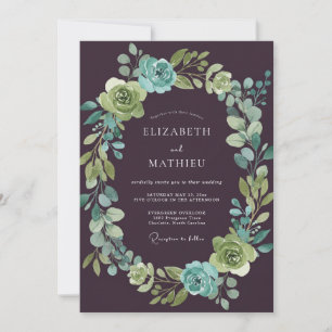 Invitation Mariage Botanique Aqua Prune Profond