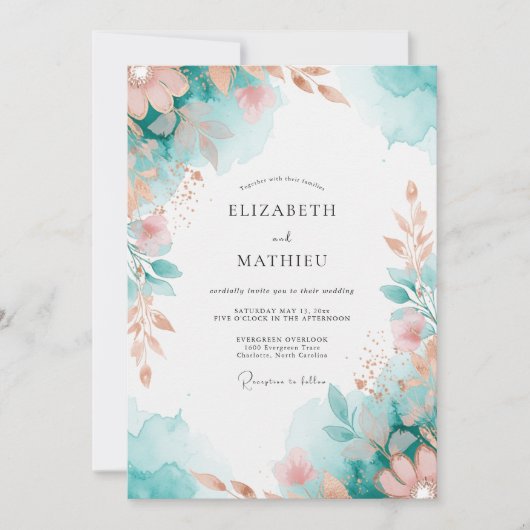 Invitation Mariage Botanique Aqua Serene (Devant)