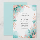 Invitation Mariage Botanique Aqua Serene (Devant / Derrière)