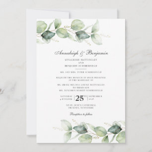 Invitation Mariage botanique aquarelle à feuillage d'eucalypt