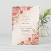 Invitation Mariage Botanique Aquarelle Corail (Debout devant)