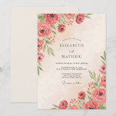 Invitation Mariage Botanique Aquarelle Corail (Devant / Derrière)