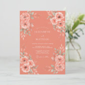 Invitation Mariage Botanique Aquarelle Douce Corail (Debout devant)