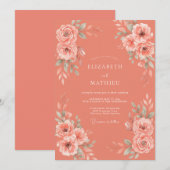 Invitation Mariage Botanique Aquarelle Douce Corail (Devant / Derrière)