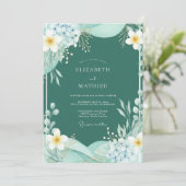 Invitation Mariage Botanique Aquarelle Sarcelle (Debout devant)