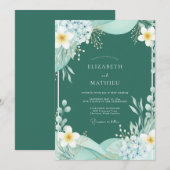 Invitation Mariage Botanique Aquarelle Sarcelle (Devant / Derrière)