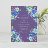 Invitation Mariage Botanique Aquarelle Teal Pourpre (Debout devant)