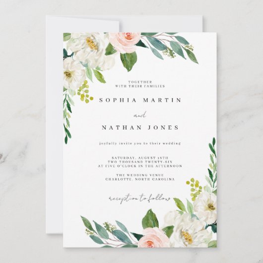 Invitation Mariage Botanique Aquarelle Vert Blush (Devant)