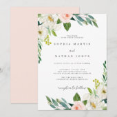Invitation Mariage Botanique Aquarelle Vert Blush (Devant / Derrière)