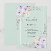 Invitation Mariage botanique aquarelle vert menthe (Devant / Derrière)