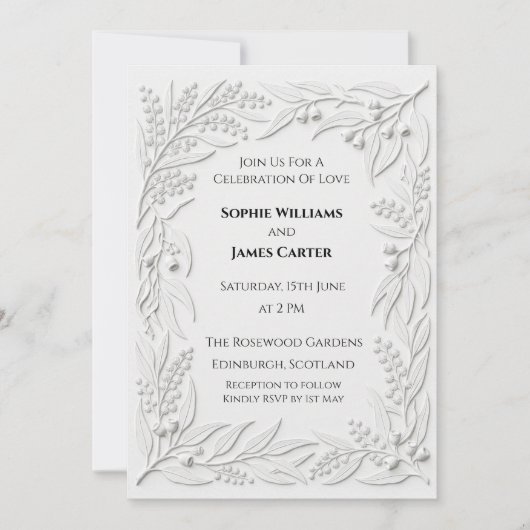 Invitation Mariage Botanique Argent (Devant)