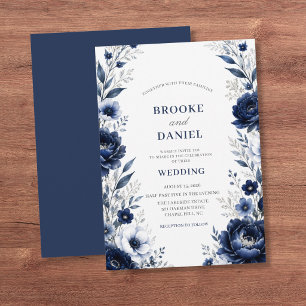 Invitation Mariage botanique argenté et pivoine marine romant