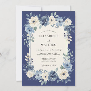 Invitation Mariage Botanique Aristocratique Bleu Nuit